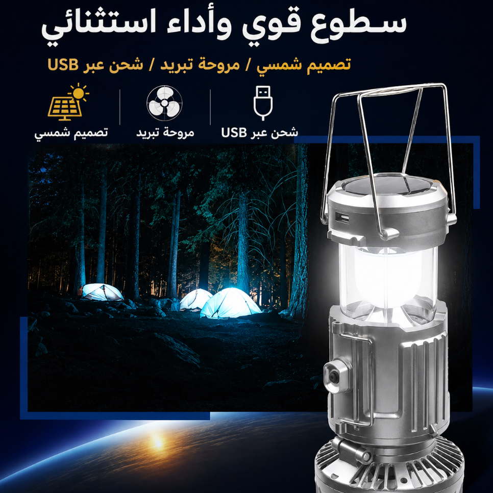 🌞🔋💡 فانوس شمسي قابل للشحن – ضو محمول للرحلات وحالات الطوارئ