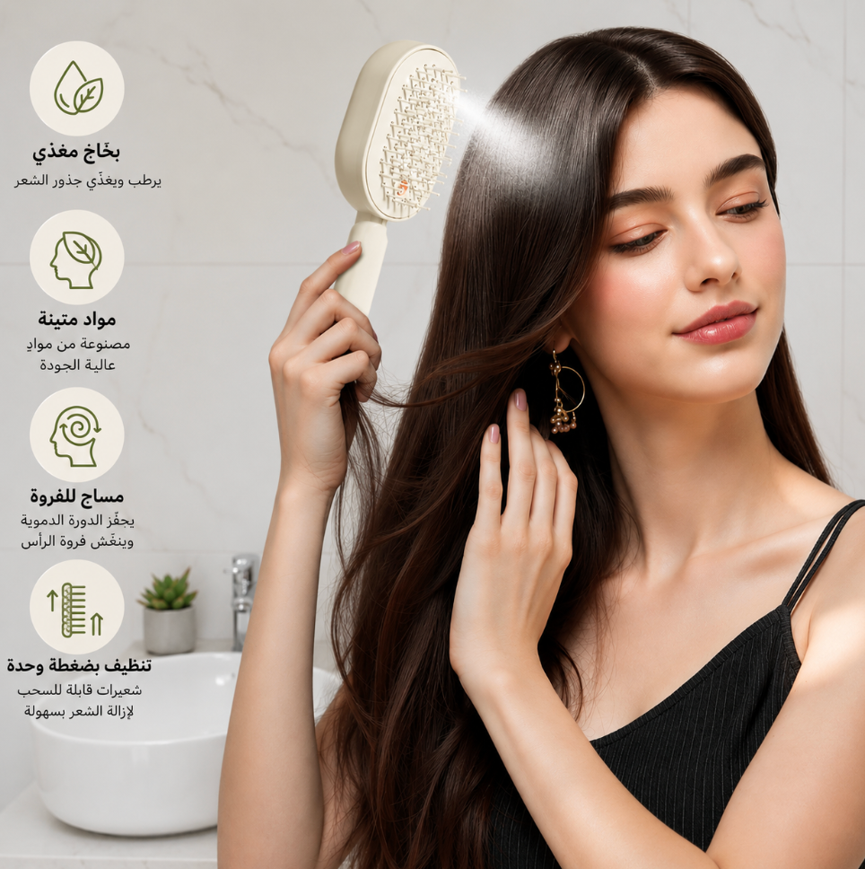 ✨ فرشاية شعر كهربائية – بخّاخ ترطيب، مساج وتنعيم فوري للشعر