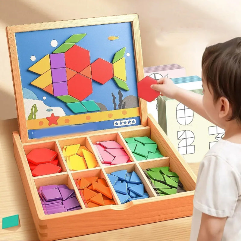 🎨🧩👶 لعبة بازل خشبية مغناطيسية مع أشكال ورسومات ملوّنة لتنمية مهارات الأطفال
